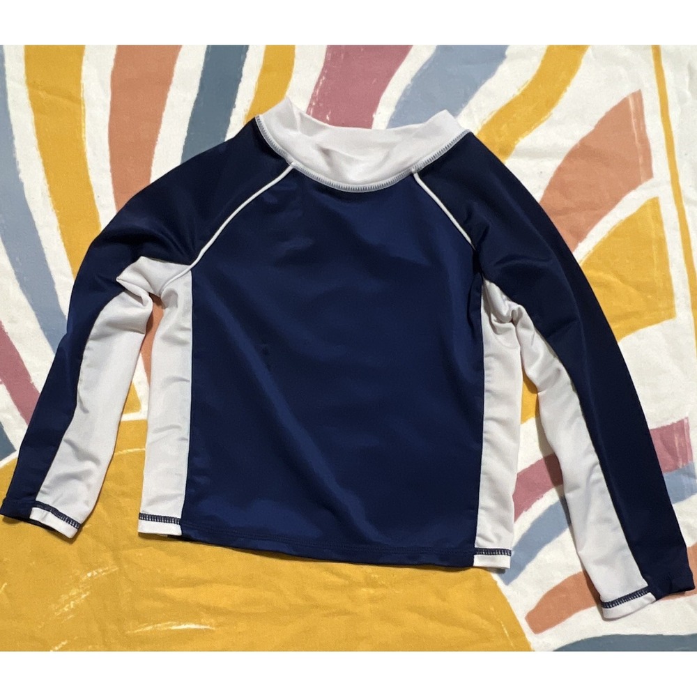 Little Lad Boys Long Sleeve Rash Guard Swim Shirt Colorblock Navy/White 3T